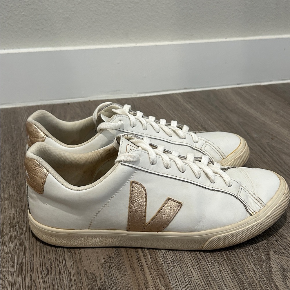 Veja White and Tan Sneakers